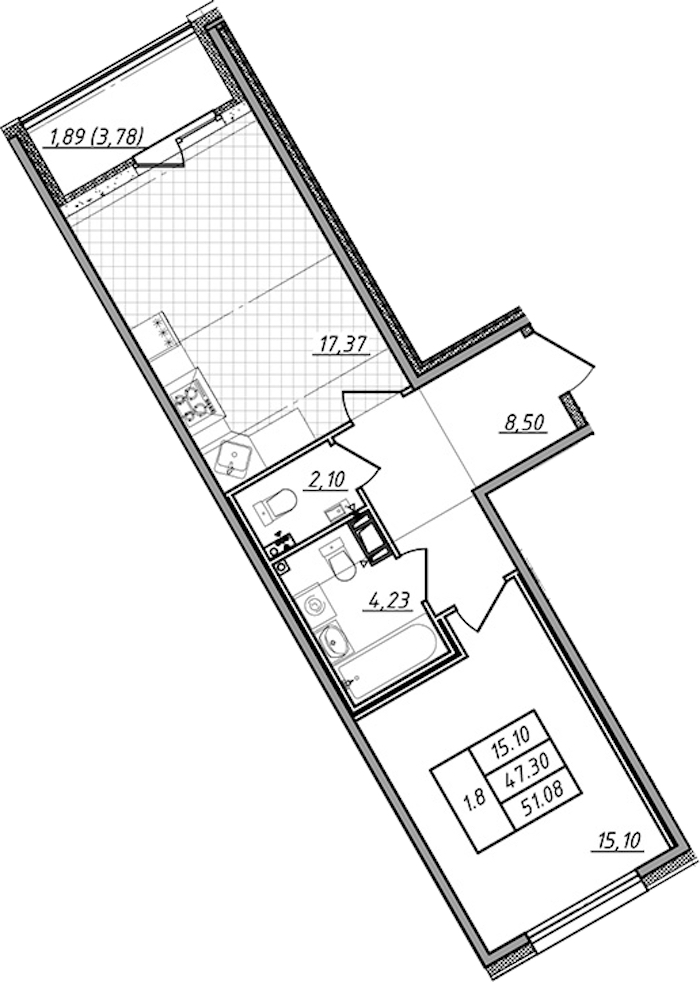 1-комнатная квартира 47.3 м², 2/14 эт., ЖК «Чёрная речка»